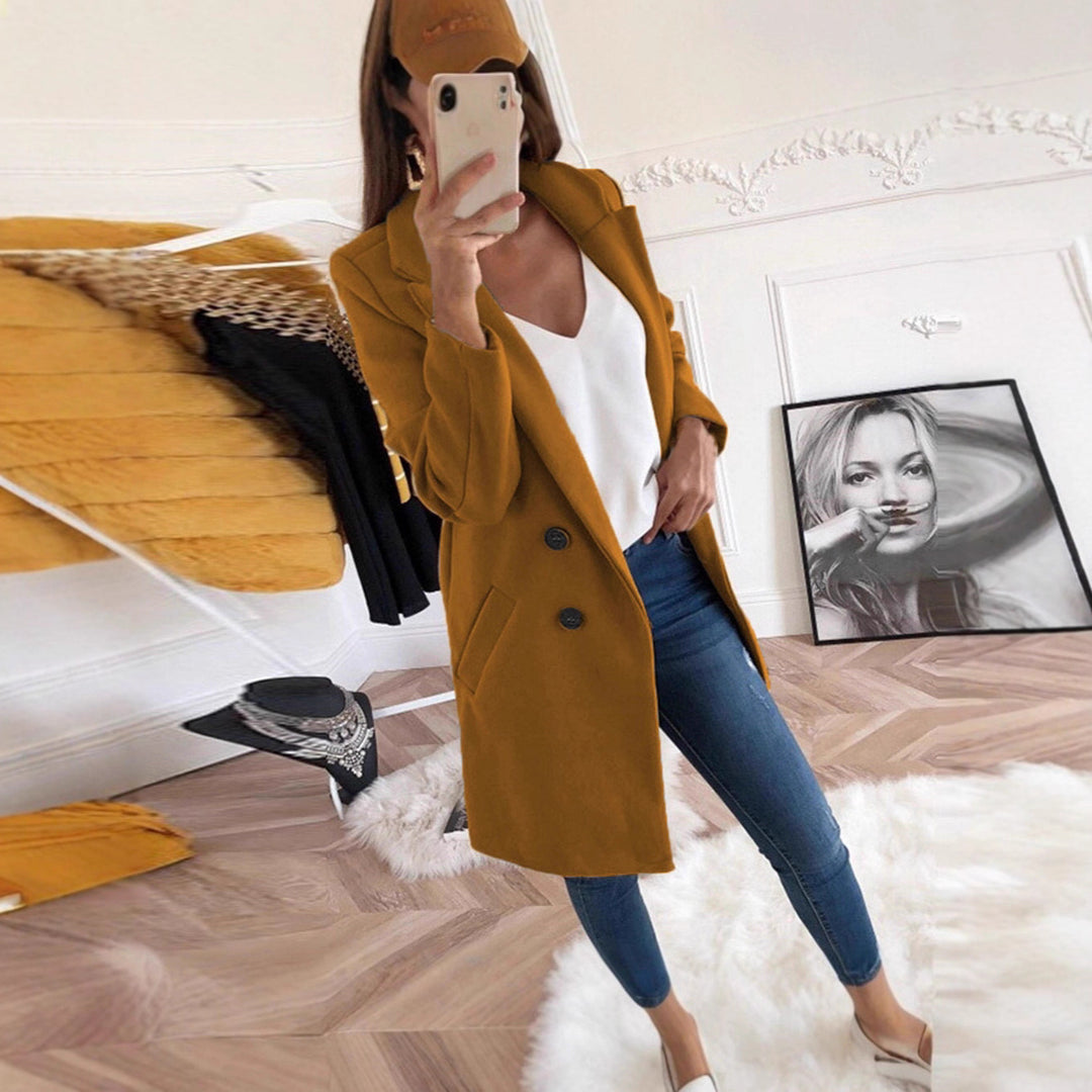 Kjole elegant og varm lang blazer med dobbel knapplukking Skjora