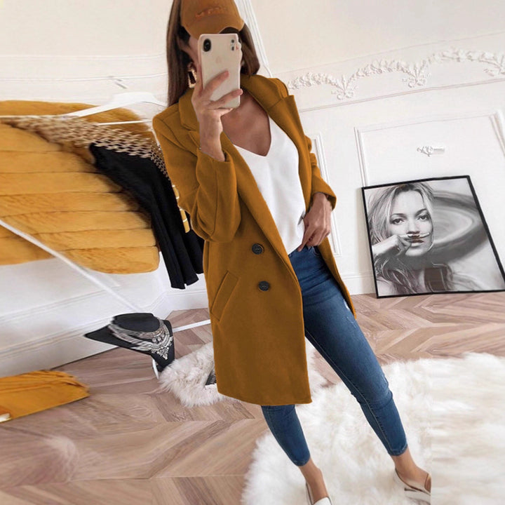 Kjole elegant og varm lang blazer med dobbel knapplukking Skjora