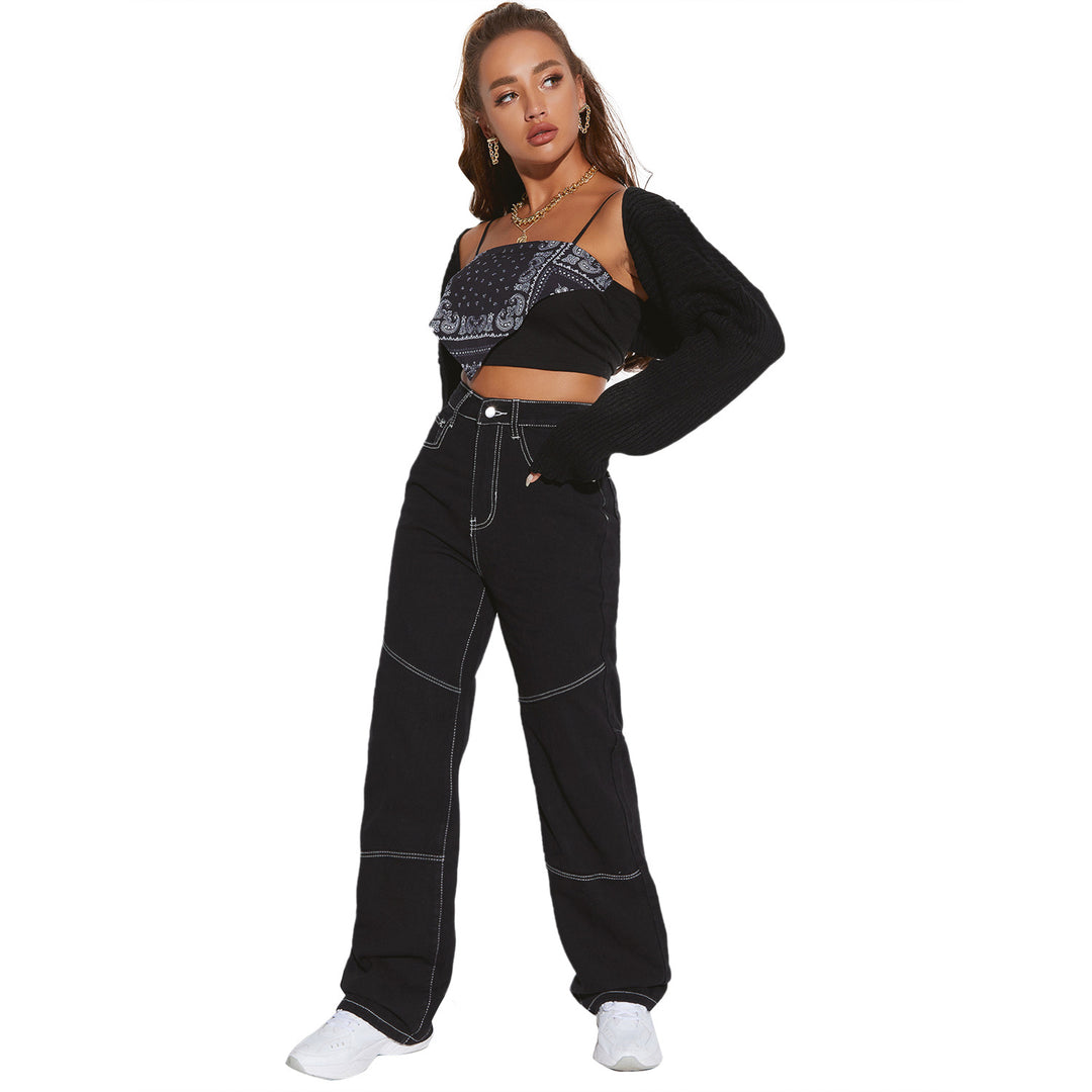 Dame brede høytlivsjeans med kontrasterende sømmer og stilig snitt Skjora