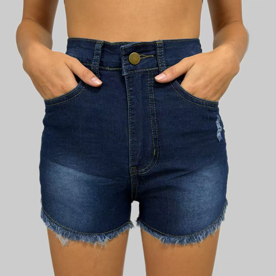Damer Høyt skårne denim-shorts i trendy frynse-look Skjora