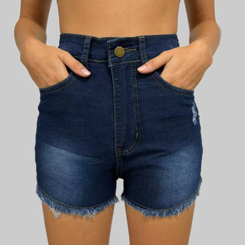 Damer Høyt skårne denim-shorts i trendy frynse-look Skjora