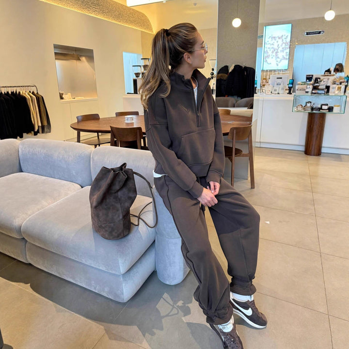 Kvinner Casual Overdimensjonert Lounge Genser Jakke og Joggebukse Sett Skjora