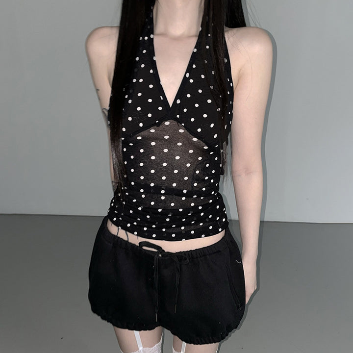 Damer Halterneck Topp med Polka Dots Skjorte
