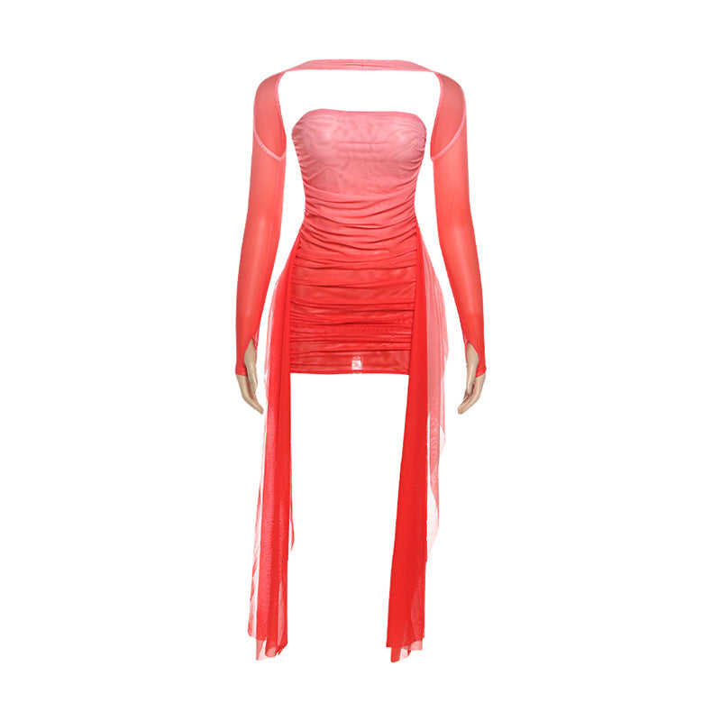 Damer Elegant Langerm kjole med raffinert draperingsdesign og transparente elementer Skjora