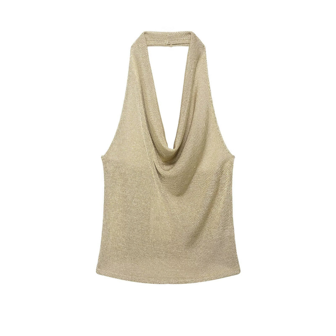Dame halter-top med elegant vannfall-u-cut og skimrende detaljer Skjora