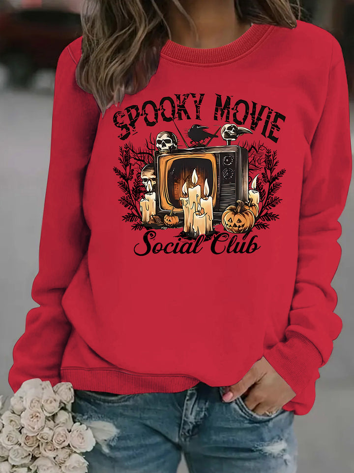 Dame sweatshirt med skummelt filmmotiv og avslappet snitt Skjora