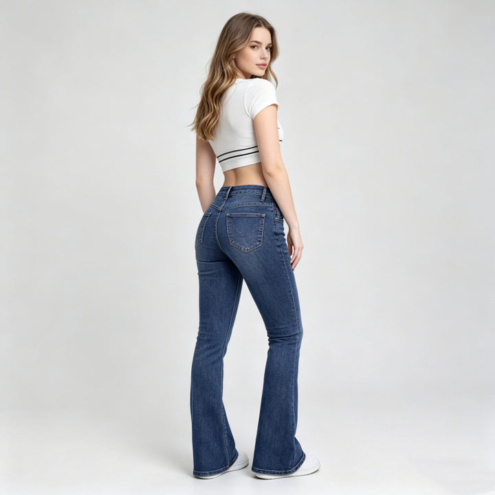Damer Flared Jeans i klassisk 70-talls stil med høy midje Skjora