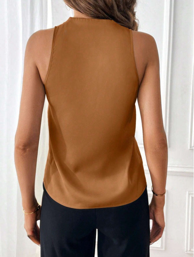 Dame Satin-Cami-Top med dyp V-hals og elegant fall Skjora