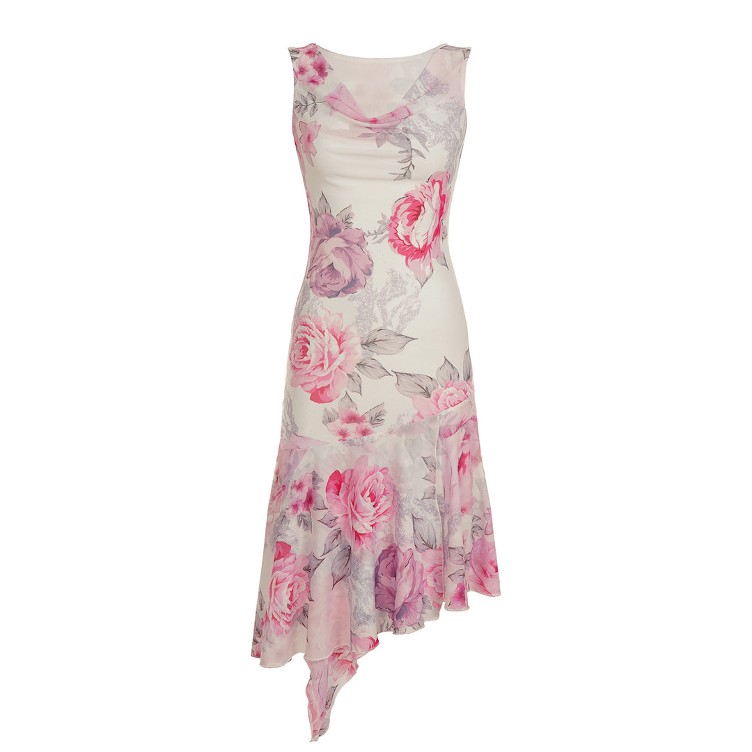 Dame elegant asymmetrisk kjole med blomstrende detaljer Skjora