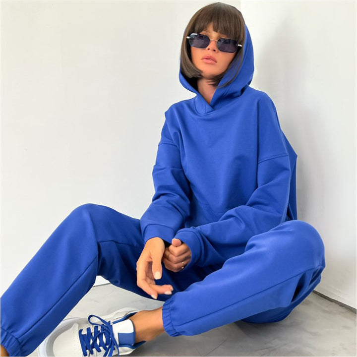 Dame hoodie og joggebukse sett med elastisk midje og avslappet passform