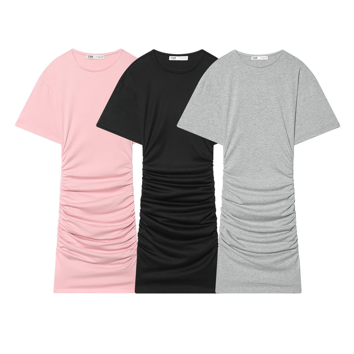 Dame Midikjole med elegant rynking og vid kort arm Skjora