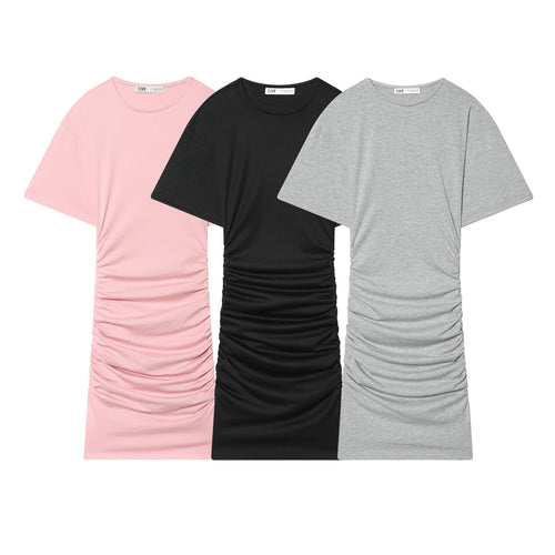 Dame Midikjole med elegant rynking og vid kort arm Skjora