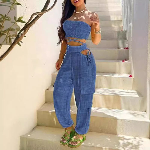 Dame Fasjonabel Todel bestående av Crop Top og Cargo-Bukse Skjora