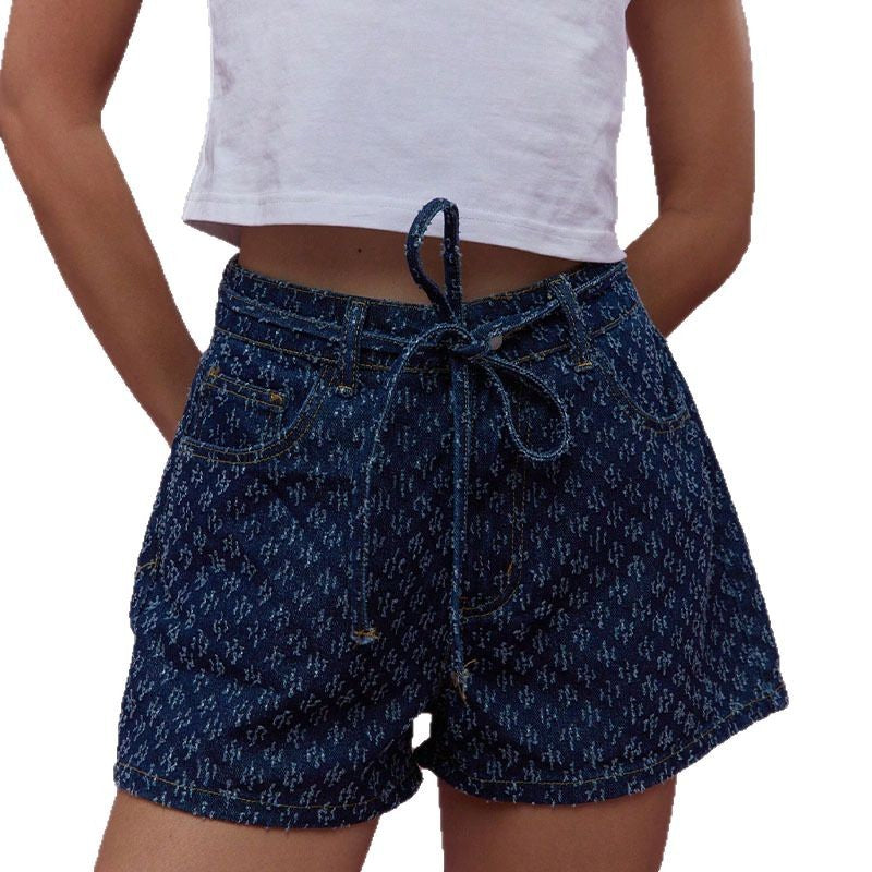 Dame denim shorts med justerbar midje og trendy snitt