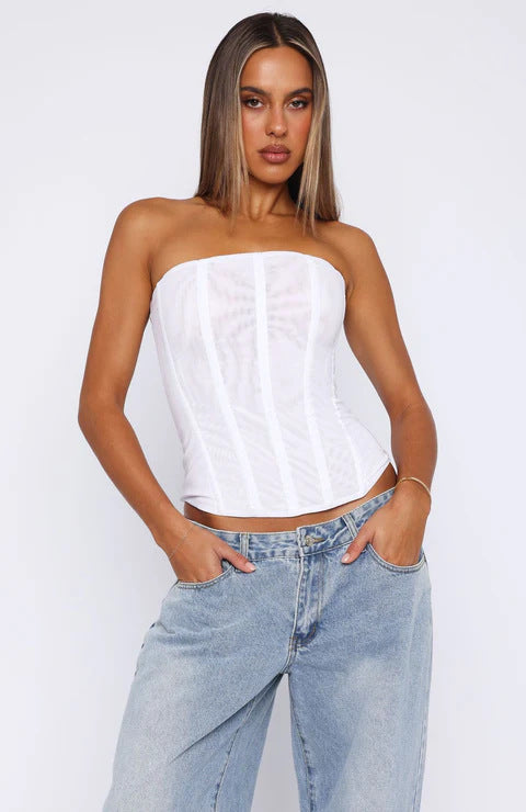 Damen Dessous-Kleid mit eleganten Fransen und transparentem Oberteil Skjora