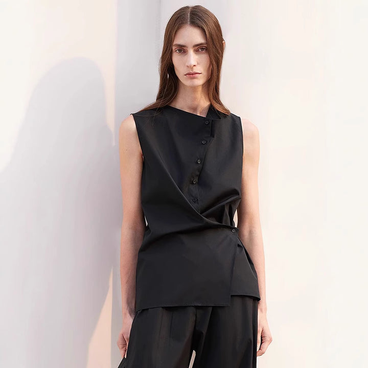 Dame Elegant ermeline skjorte med asymmetrisk snitt Skjora