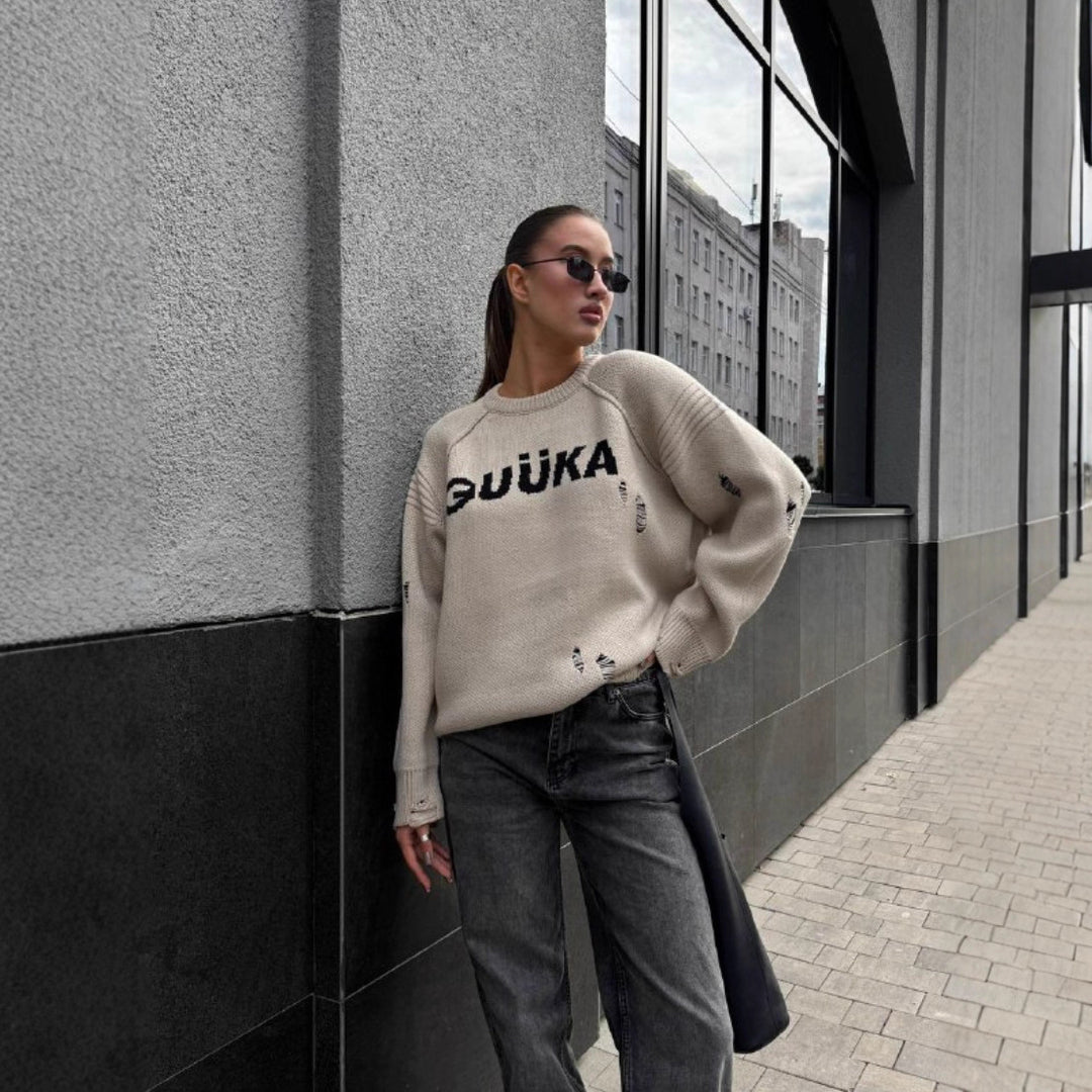 Kvinne Urban Oversized Genser med Kreativ Skrift og Uformell Design Skjora