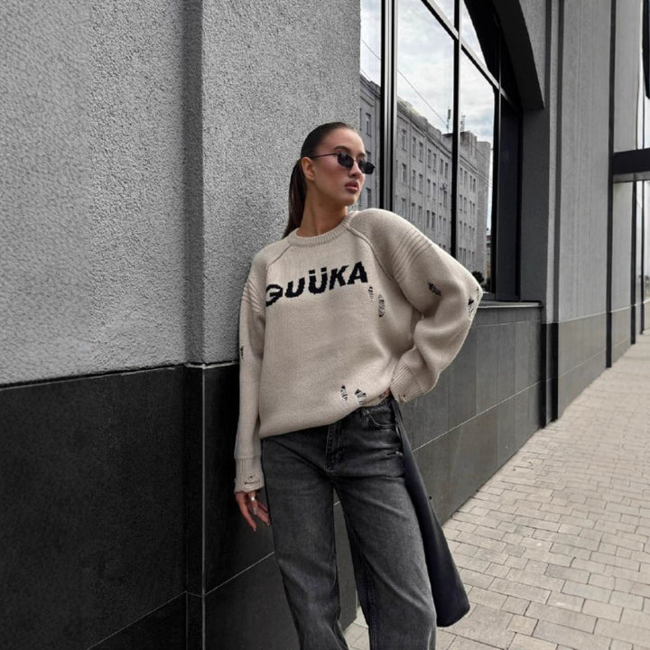 Kvinne Urban Oversized Genser med Kreativ Skrift og Uformell Design Skjora