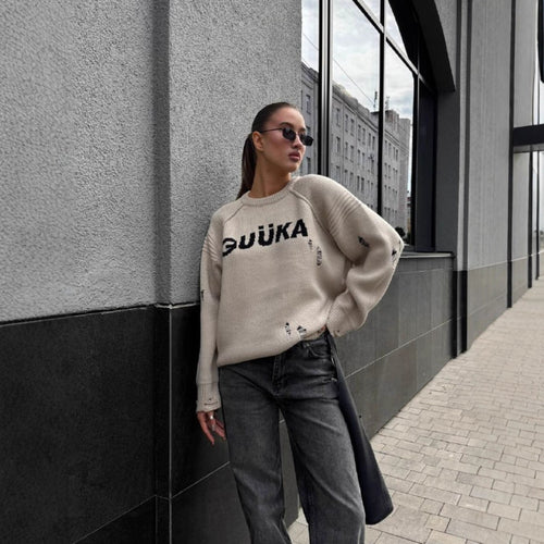 Kvinne Urban Oversized Genser med Kreativ Skrift og Uformell Design Skjora