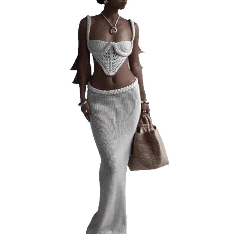 Damen Elegantes Häkel-Zweiteiler mit asymmetrischem Design Skjora