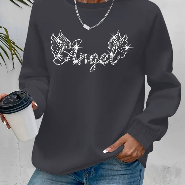Kvinne sweatshirt med glitrende trykk og avslappet passform Skjora