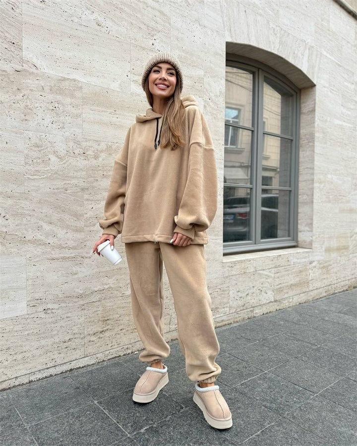 Damer Fleece Kuttet Sweat Suit med Høy Krage og Elastisk Midje Skjora