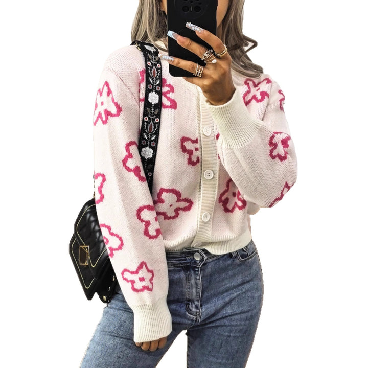 Damer komfortabel cardigan med blomsterdesign Skjora