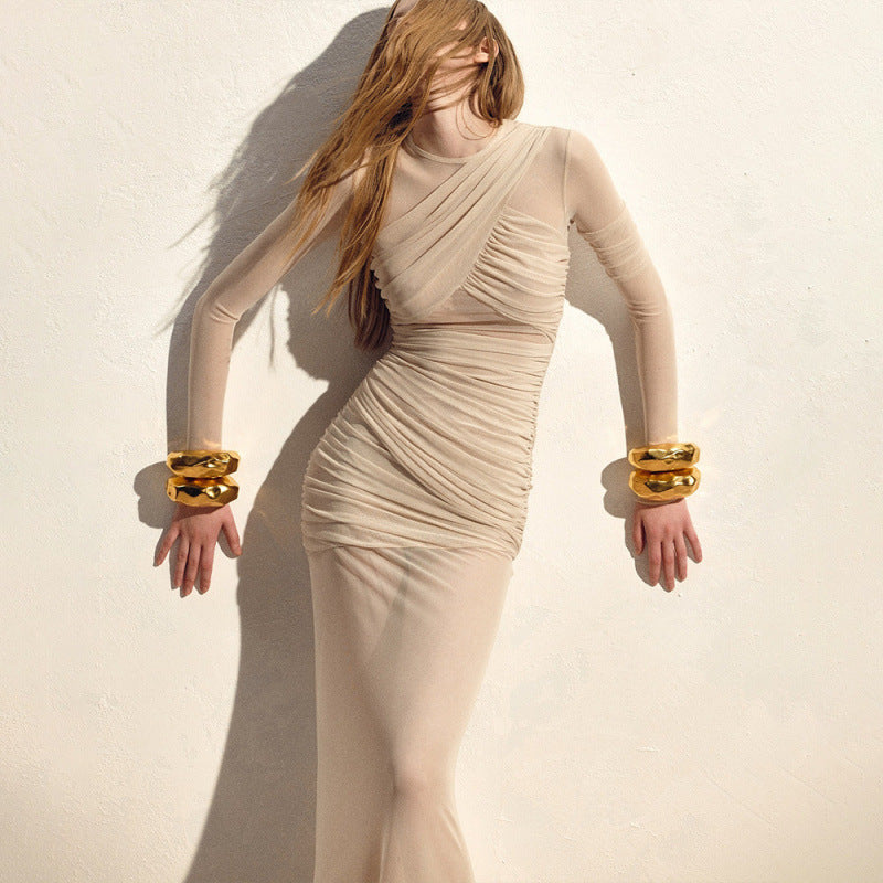 Elegant transparent maxi dress with refined drapes Skjora