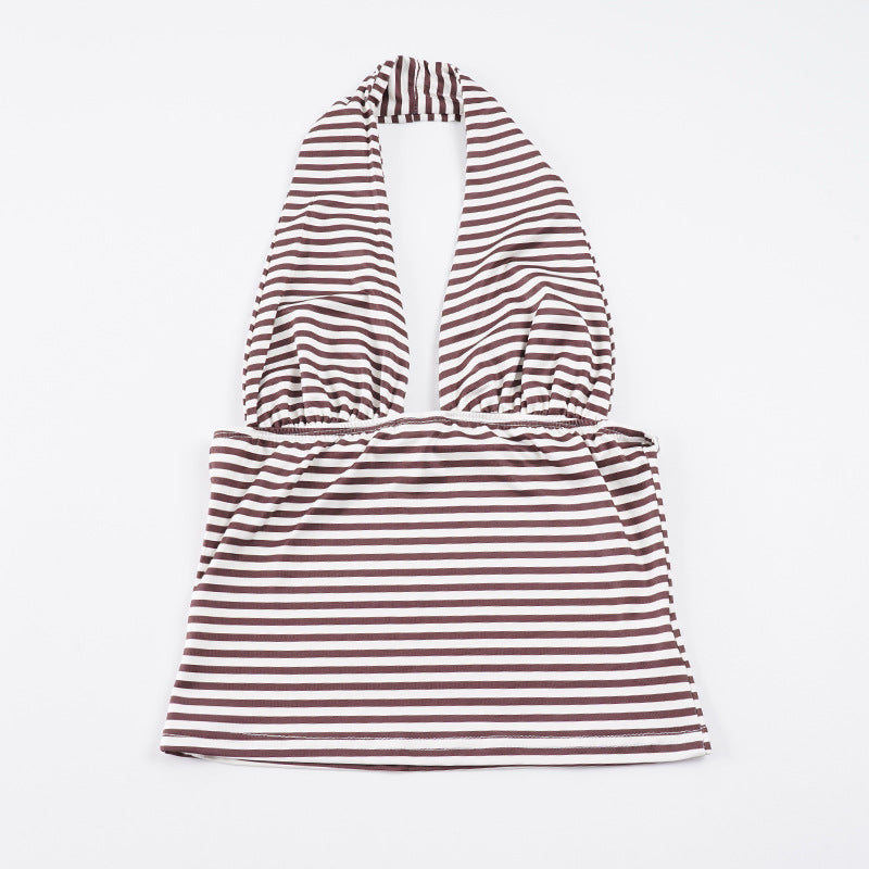 Dame Haltertop med stripemønster og moderne snitt Skjora