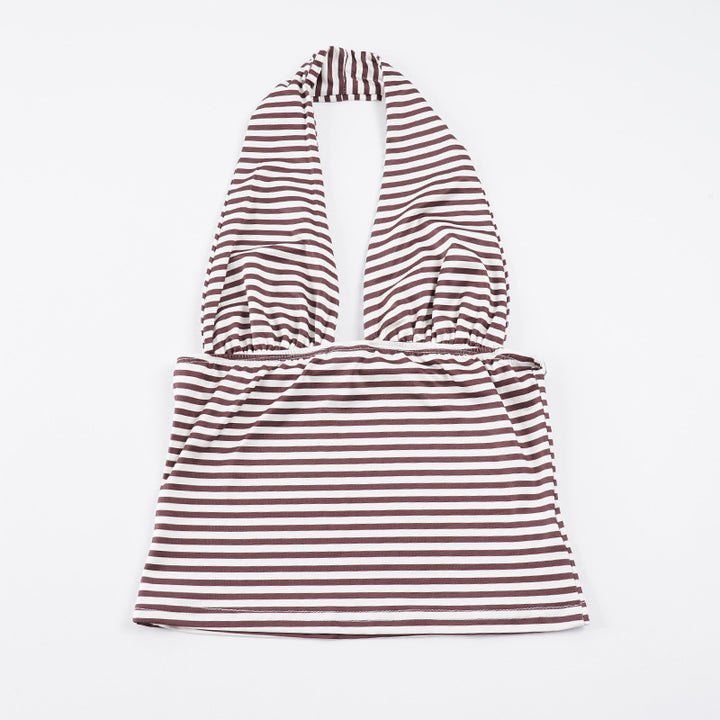 Dame Haltertop med stripemønster og moderne snitt Skjora