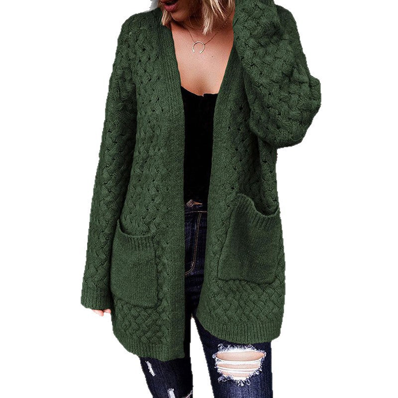 Dame cardigan med teksturert mønster og praktiske lommer Skjora