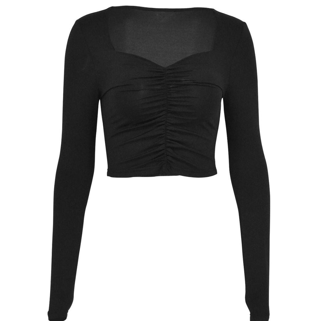Dame Crop-Top med raffinerte rynkeeffekter Skjora