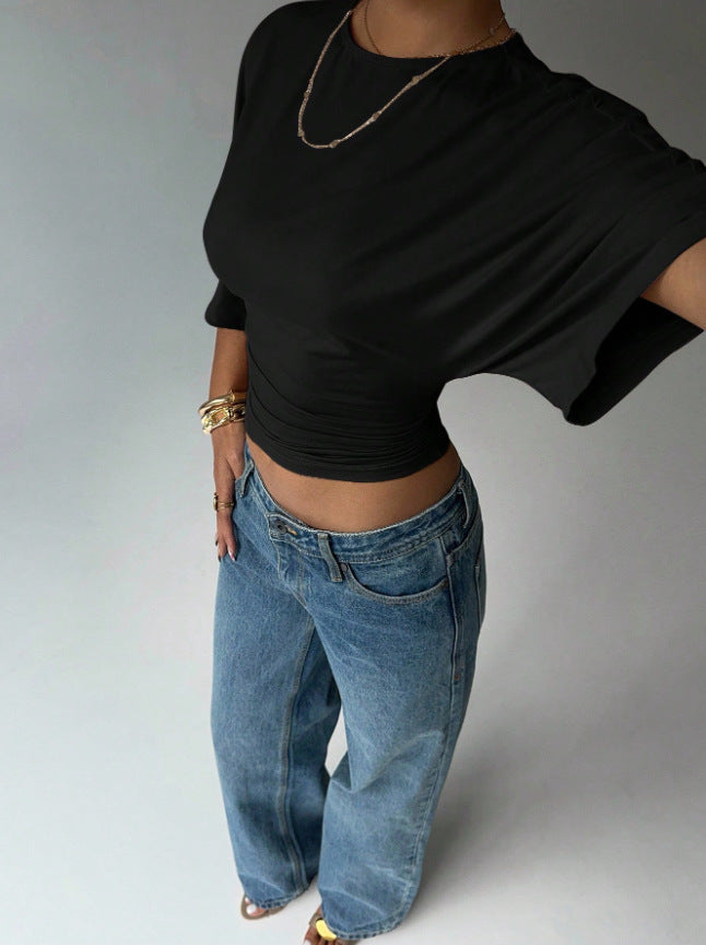 Dame Korteermet Crop-Top Skjora