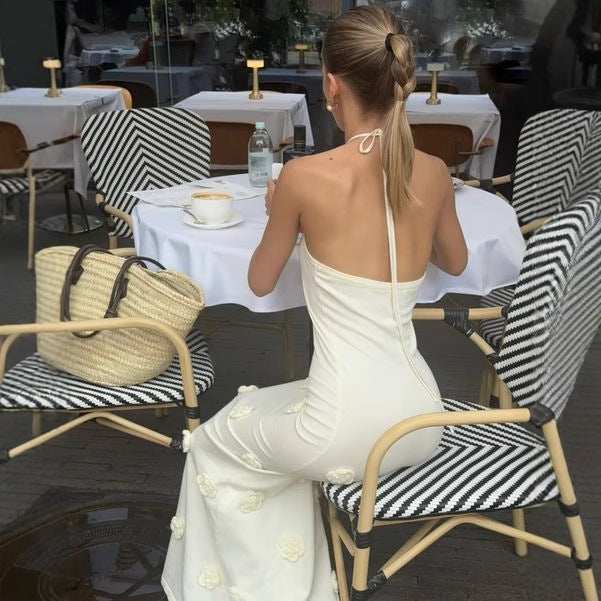 Dame Elegant Maxikjole med fine blomsterapplikasjoner Skjora