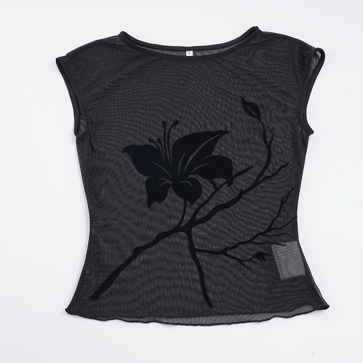 Damer gjennomsiktig mesh-bluse med blomstertrykk Skjora