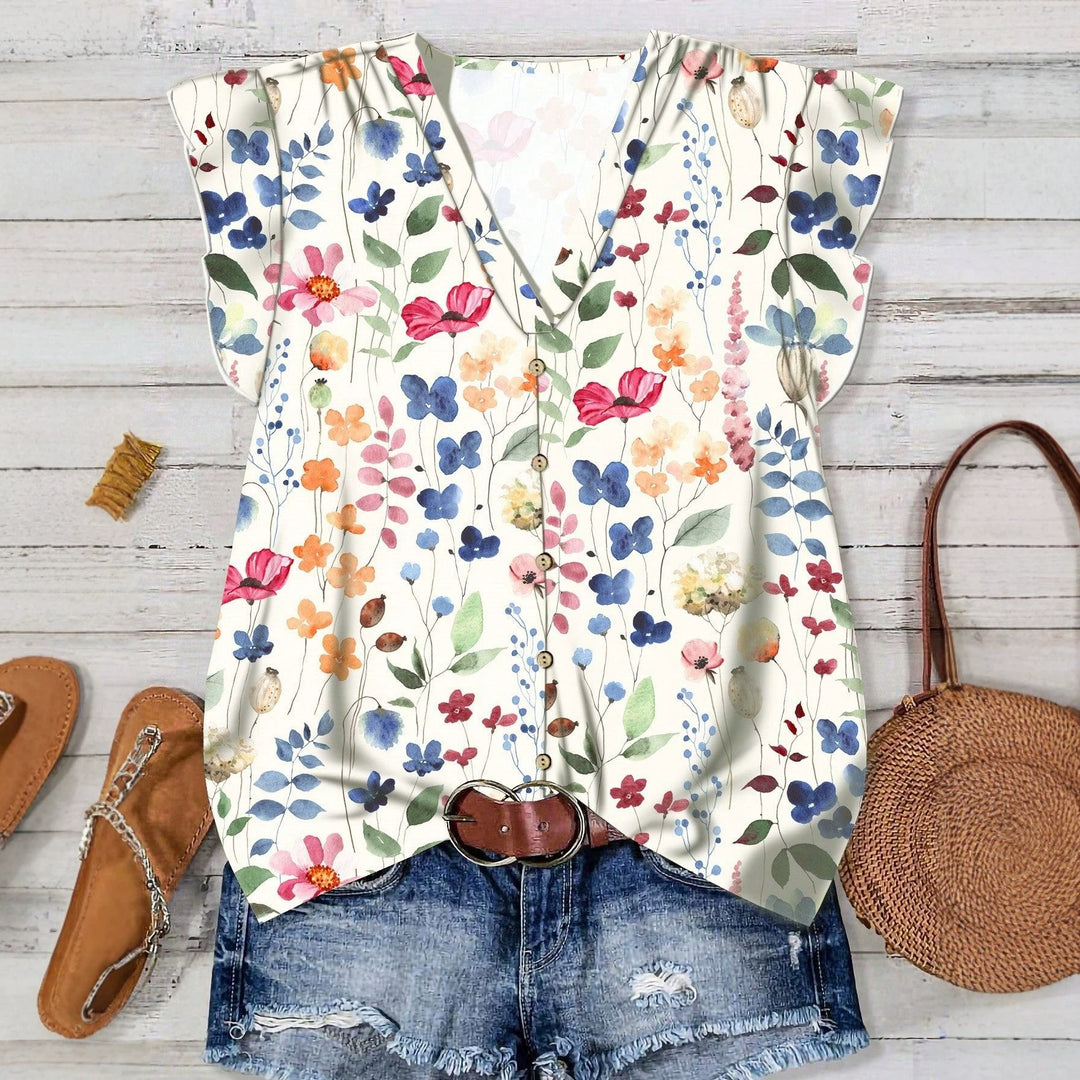 Damebluse med blomsterdesign Skjora
