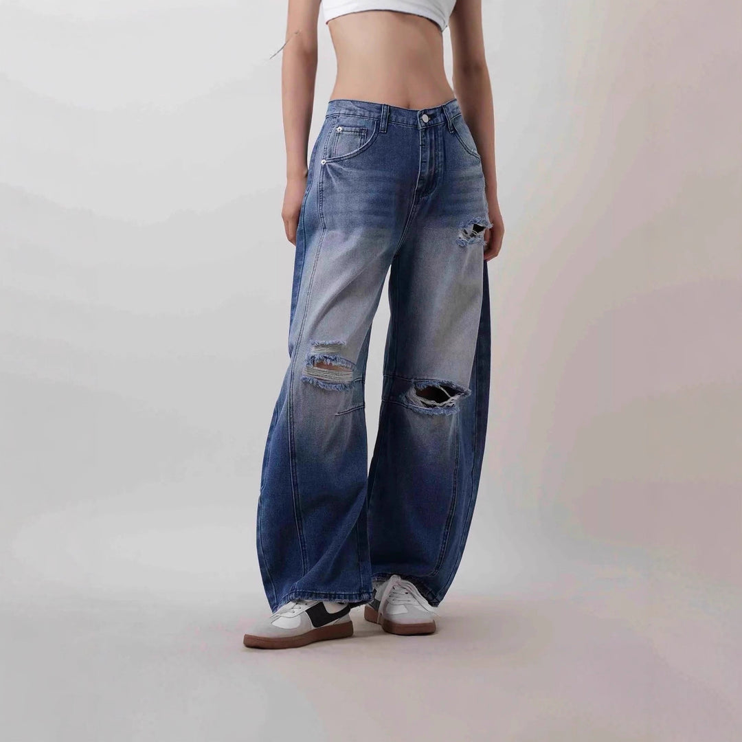 Dame vidt skjærte Destroyed Jeans Skjora