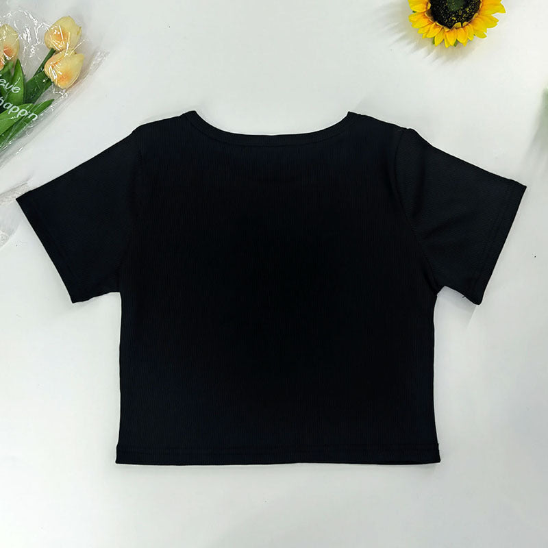 Dame cropped T-skjorte med jamaicansk motiv og trendy tekst Skjora