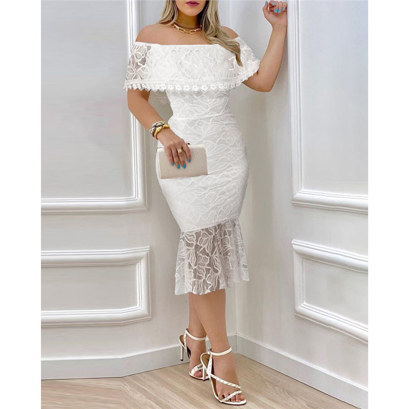 Dame Off-Shoulder Spisskjole med voluminøst falm Skjora