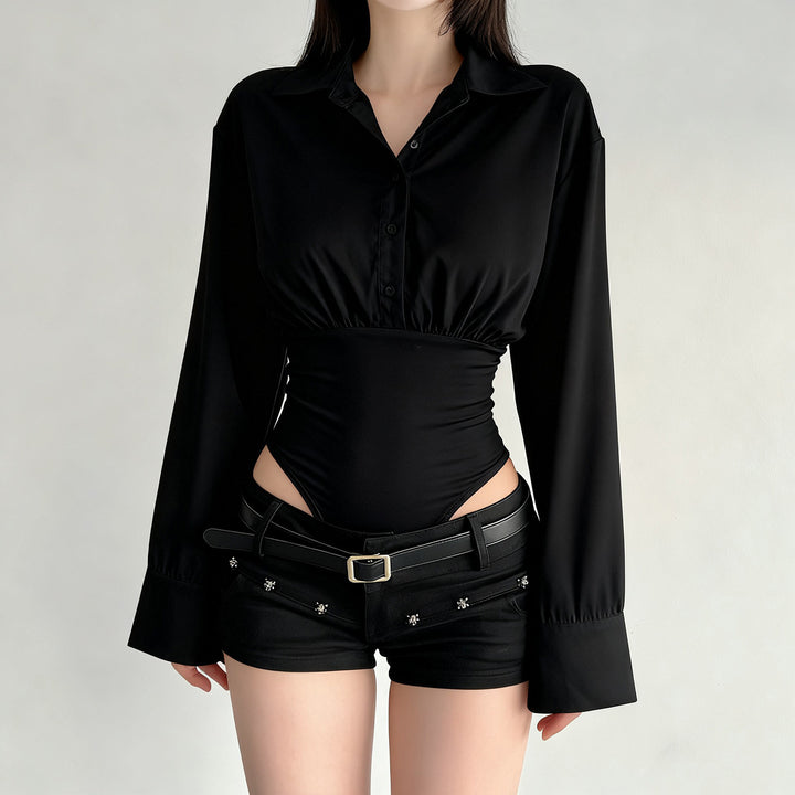 Damer elegant bodysuit med fin krage og knappdetaljer Skjora