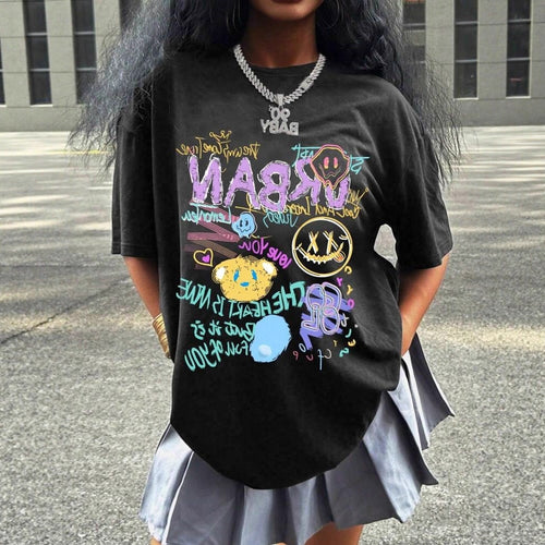 Dame oversized Grafikk-T-skjorte med urbant design Skjora