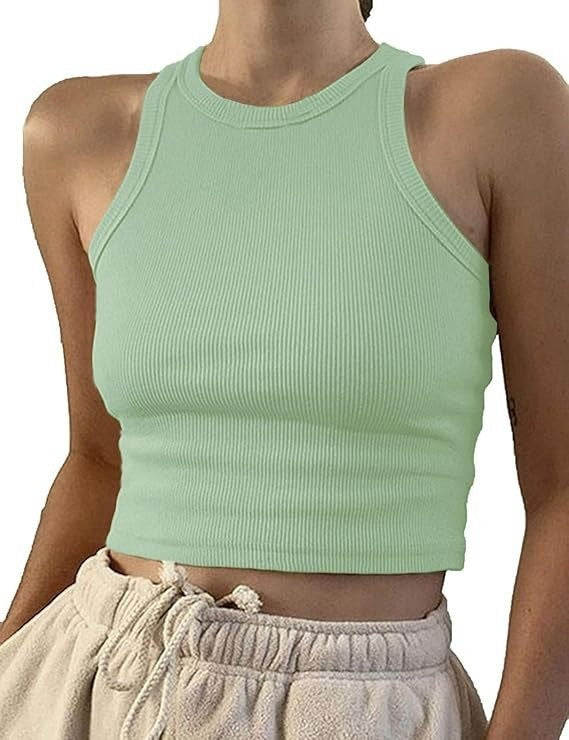 Damer sporty crop-top med elastisk ribbedesign Skjora