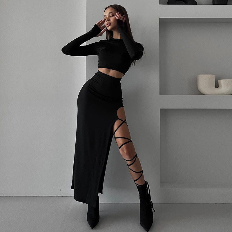 Damer Elegant Crop-Top med asymmetrisk skjørt og raffinert ben-splitt Skjora