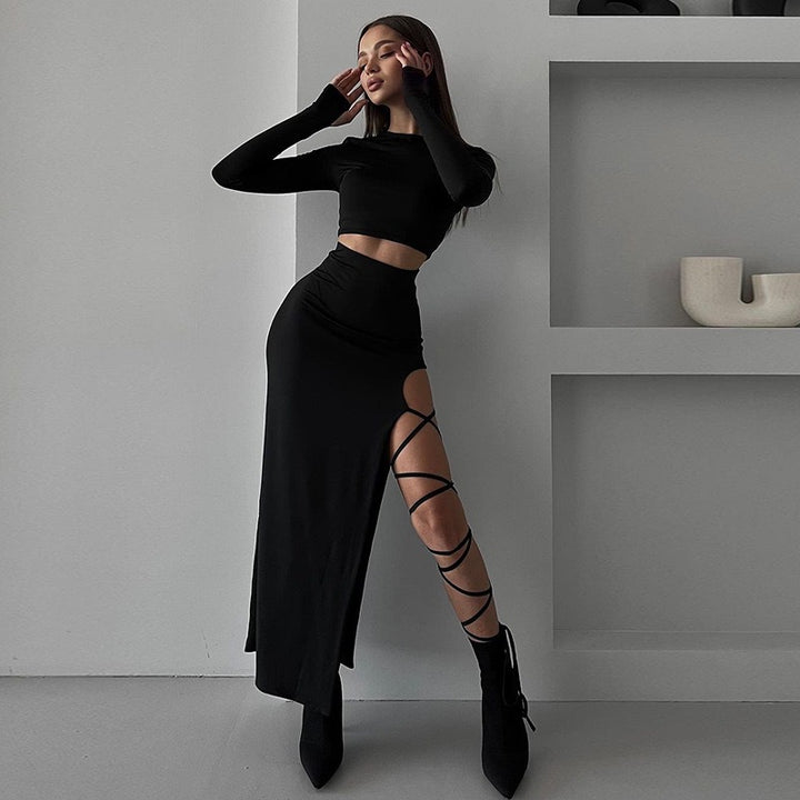 Damer Elegant Crop-Top med asymmetrisk skjørt og raffinert ben-splitt Skjora