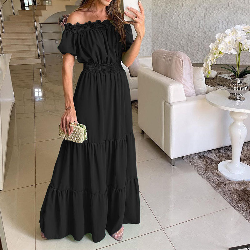 Dame Maxikjole med off-shoulder design og voluminøse ruffle detaljer Skjora