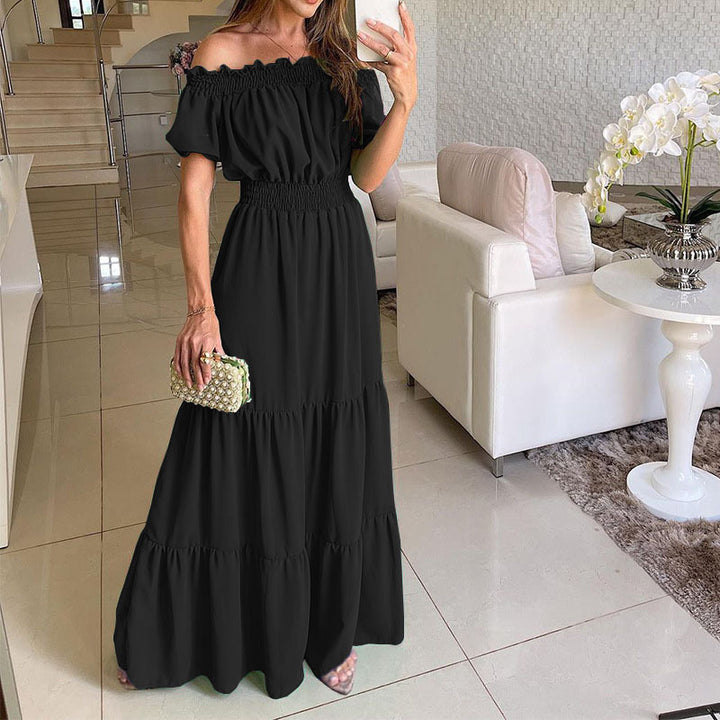 Dame Maxikjole med off-shoulder design og voluminøse ruffle detaljer Skjora