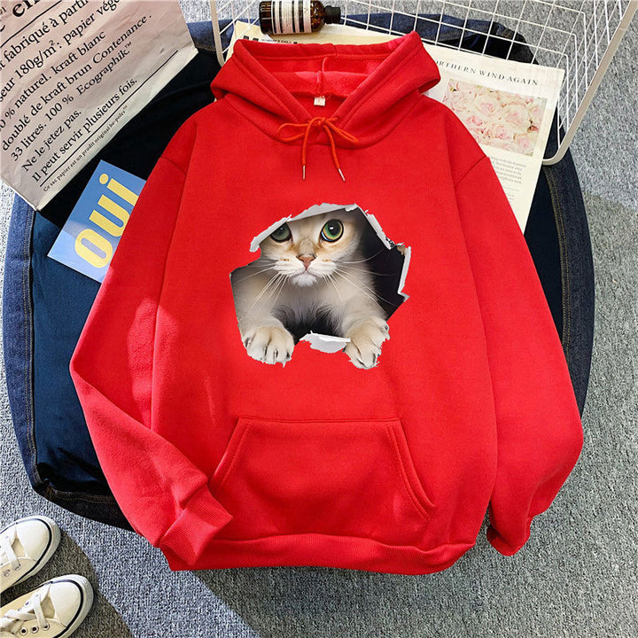 Dame hettegenser med kreativt kattemotiv Skjora 1772612757