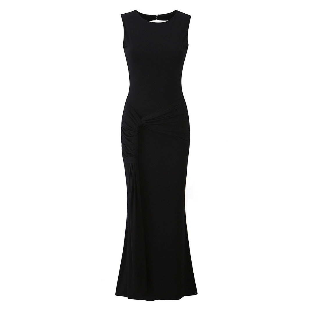 Women's maxi dress with sophisticated draping and elegant back cutout Skjora