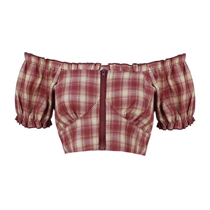 Damene Cropped Bluse med puffermer og glidelås Skjora