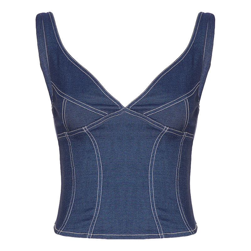 Dame Denim Crop-Top med moderne snitt og justerbare stropper Skjora